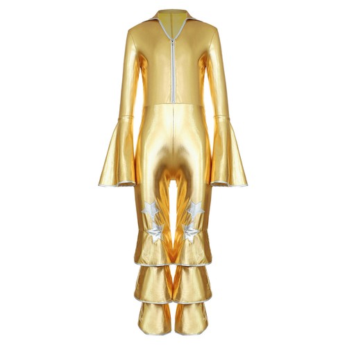 Kids Girls Costume Retro Bodysuit Ruffle Jumpsuit Zipper Playsuit Shiny Catsuit - Picture 7 of 55