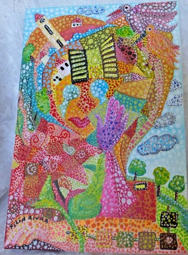 Original Painting13 X 9 Inch Acryl Color+markers On Canvas Directly From Artist - Picture 12 of 12