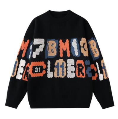 Womens Fashion Round Neck Jacquard Letters Pullover Knitted