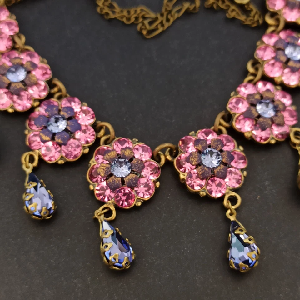 Michal Negrin Collar Araña Cristales Rosa y Púrpura Cóctel Romántico Nuevo Foto 2 de 4