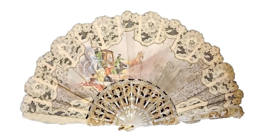 Multi-Color Pre 1890 década ventiladores de mano Vintage