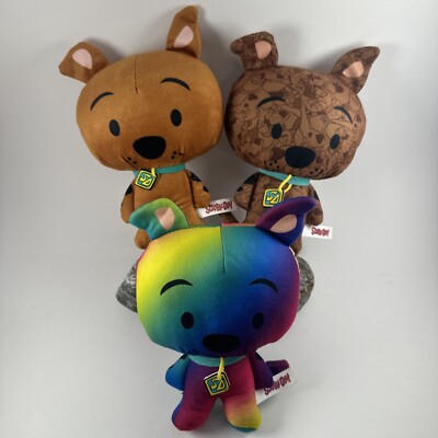 Lot 3 Scooby Doo Chibi Plush Stuffed Toy Factory  Rainbow Pattern Original