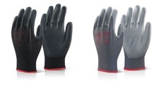 10 PAIRS x CLICK 2000 PUGGY PU COATED PRECISION GLOVES - BLACK/GREY (ALL SIZES)