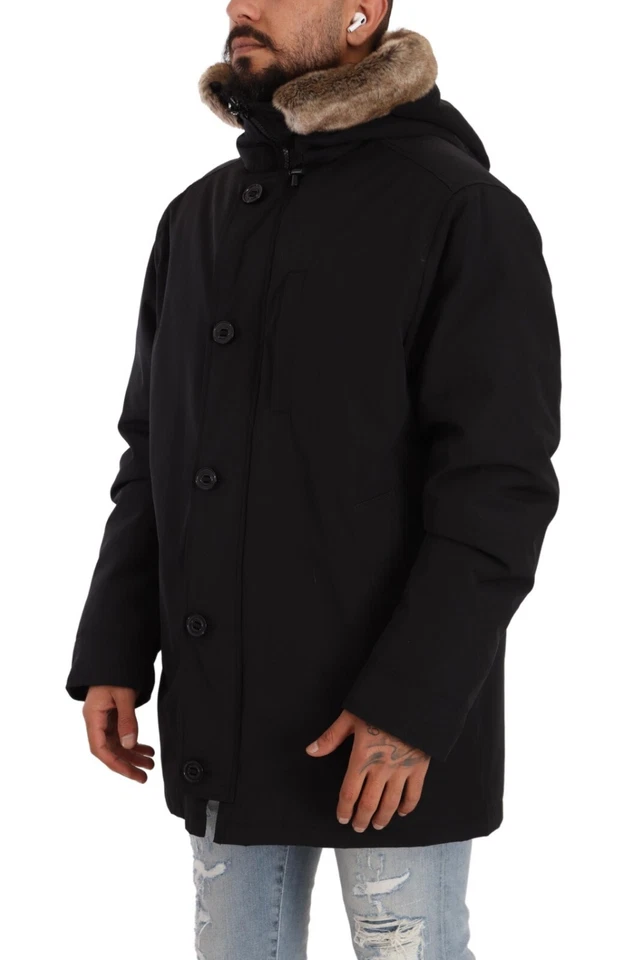 ADIMARI Jacket Black Fur Shearling Polyester Hooded Coat IT56/US46/XXL RRP $400 - Image 2 of 4