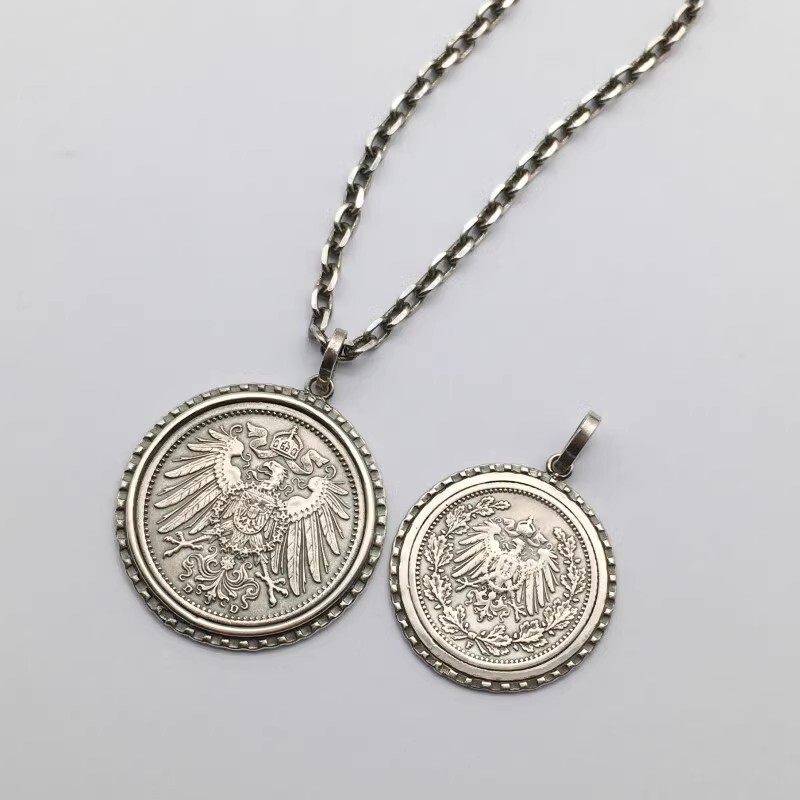 German Antique Silver Coin Pendant Retro 925 Silver Necklace