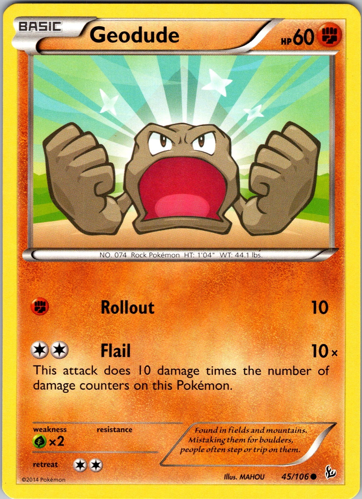 Pokemon TCG Geodude XY Flashfire 45/106 Regular Common Card NM