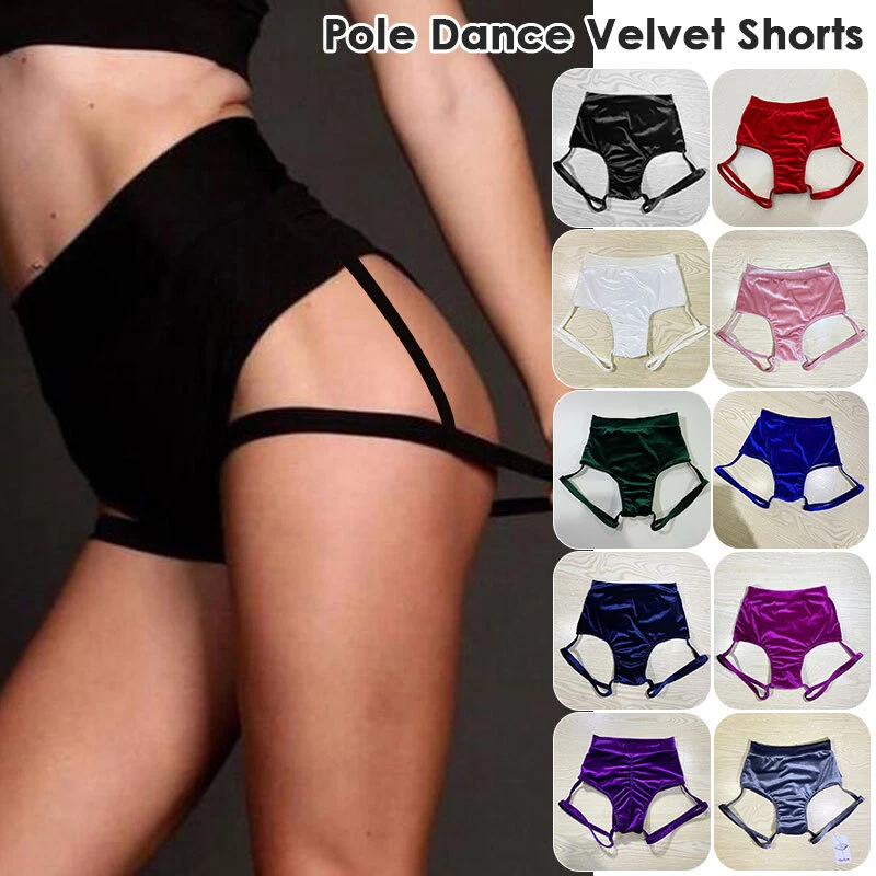 Lady Mini Hollow Out Hot Pants Velvet Shorts Pole Dance Slim Sexy Dancewear - Image 2 of 4