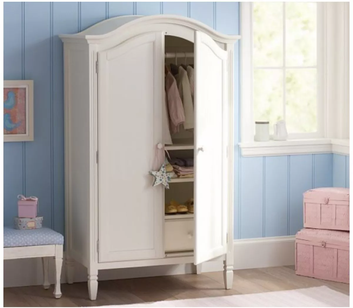 Pottery Barn Kids White Madeline Armoire Dresser Girl Baby Nursery Exc  Condition