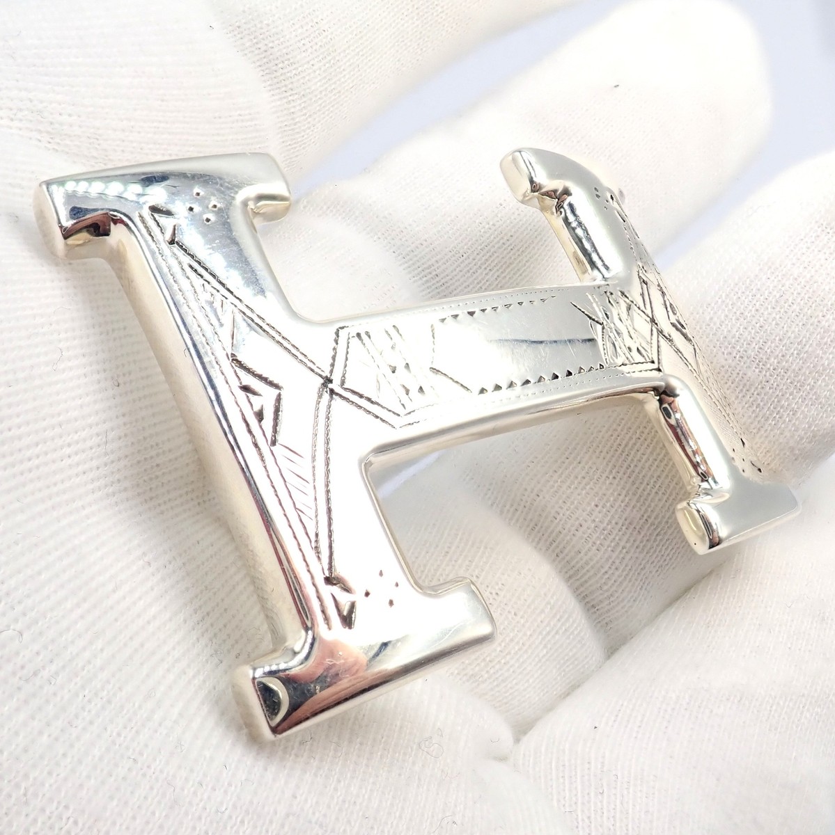 Rare! Hermes Silver Signature Classic Large H Belt Buckle  display picture 3
