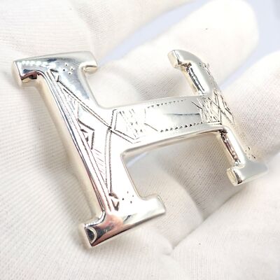 Rare! Hermes Silver Signature Classic Large H Belt Buckle  display picture 1