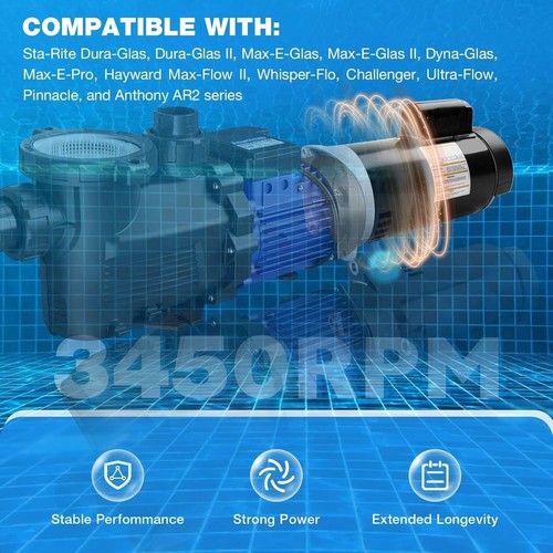 B2855 2HP Pool Pump Motor Compatible with Century/Smith Pool Pump Motors, 3450 - Picture 2 of 7