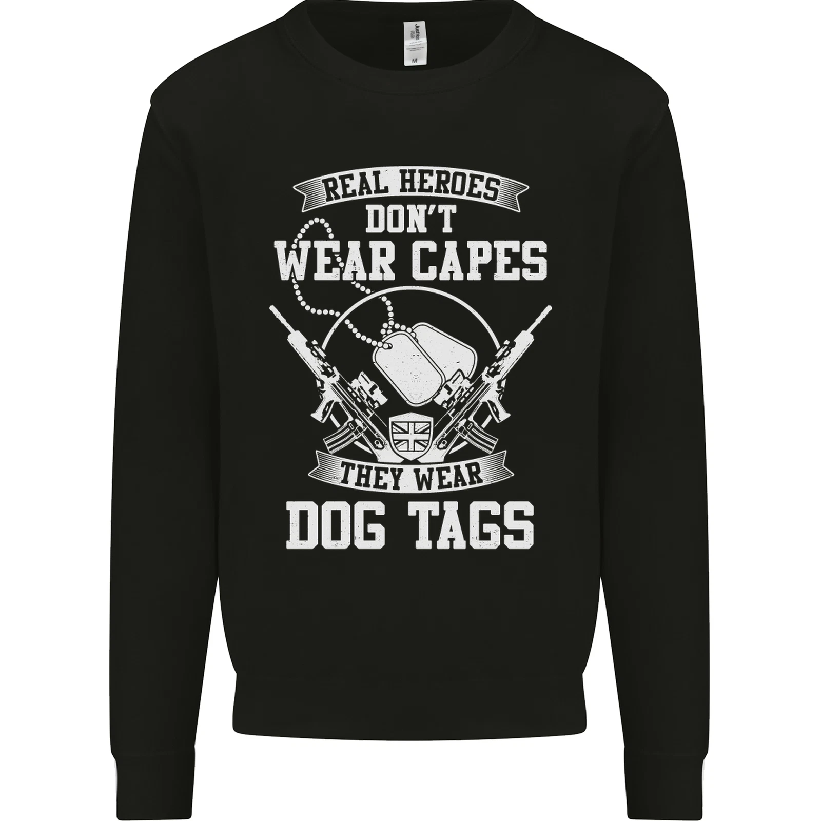 Real Heroes Wear Dog Tags Veteran Army Kids Sweatshirt Jumper