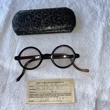 Antique Mid Century Modernist Round Art Deco Eyeglasses Glasses with Case