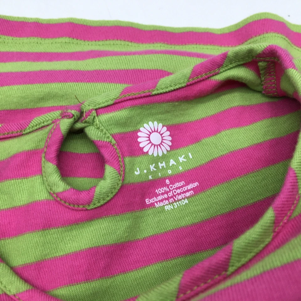 Lindo Vestido Princesa Corona Niñas Talla 6 J Caqui Manga Larga Rosa y Verde A Rayas Foto 3 de 3