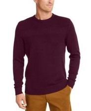 Club Room Mens Cotton Ribbed Trim Crewneck Sweater Red Plum Small