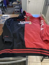 MENS NBA Philadelphia 76ers RETRO LOGO Mitchell & Ness HOODIE 4XL/B RED/BLK NWT