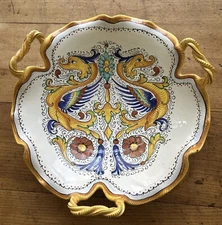 Deruta Raffaelesco Large 3-Handled Bowl Dragons  Made In Italy SLIGHT AS IS
