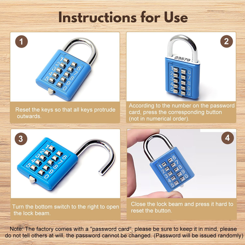 1Pcs 10-Digit Combination Padlock Push Button Lock for Locker Gym, Case, Drawer, - Picture 6 of 7