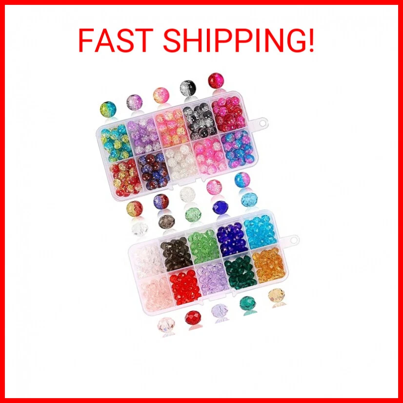 QUEFE 400pcs 8mm Glass Beads for Jewelry Making Bracelets Including 200pcs  Facet