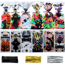 120Pcs Halloween Cellophane Treat Bags, Cartoon Clear Candy Bags with Twist Ties