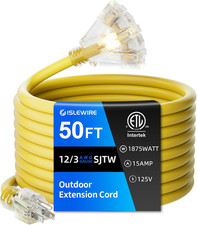 50 FT Outdoor Extension Cord with Multiple Outlets, 12 Gauge Heavy Duty Yellow