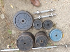 Cast Iron Weights and Bars Set. 135kg Bar & Dumbell. Used.