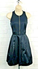 Karen Millen Black Satin Mini Dress Y2K Open Back Party Bodycon UK 10