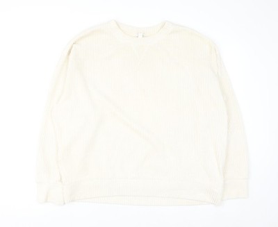 H&M Damen Pullover Sweatshirt elfenbeinfarben gerippt Größe L Baumwollmischung