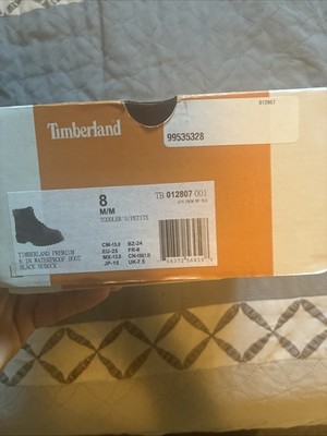 Timberland Premium 6 In Waterproof Boot Black Nubuck Toddlers Size 8