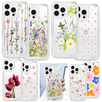 Floral Design Phone Cases For iPhone 12 13 14 Pro Max 16 15 Silicone Clear Cover