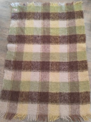 VTG Scottish Mohair Wool Throw Blanket 46x69 Brushed Plaid Fringe Scotland *READ