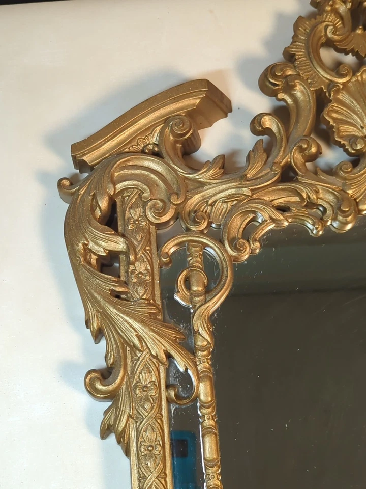 Burwood GOLD BAROQUE ROCOCO HOLLYWOOD REGENCY WALL MIRROR 30" VTG Ornate - Image 3 of 4