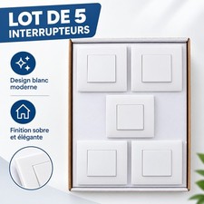 Lot de 5 interrupteurs muraux intérieurs blancs, 1 interrupteur par plaque