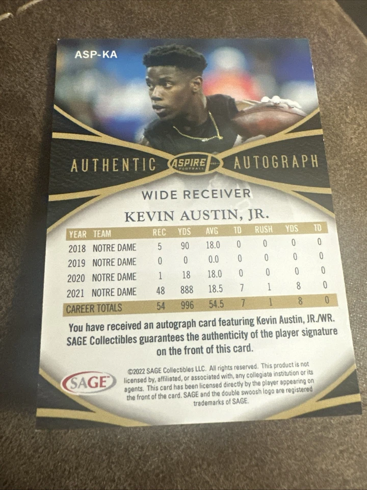 2022 Sage Aspire Kevin Austin Jr #ASP-KA Rookie Auto RC - Image 2 of 2