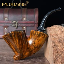 MUXIANG Handmade Freehand Pipe Briar Wooden Smooth Tobacco Pipe Ebonite Stem