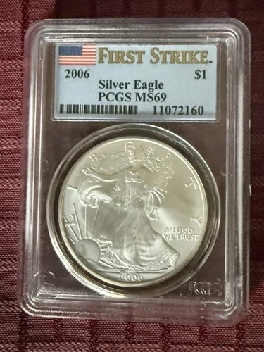2006 American Silver Eagle PCGS MS69 First Strike Flag Label