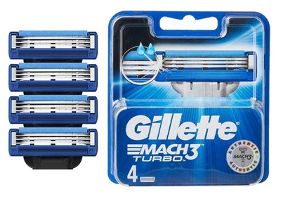 Gillette Mach3 Turbo 4 x Cartridges Refill Pack 5-Blade Razors Shaver Men 100%