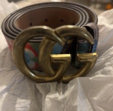 Gucci GG Supreme Pvc Belt Gold Hardware Bird Plant Pattern