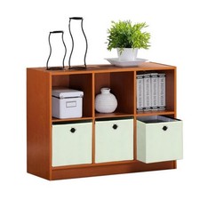 Basic 3 x 2 in. Bookcase Storage with Bins Light Cherry & Ivory
