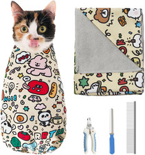 4 Pack Cat Grooming Wraps, 27.6" Anti-Scratch Cat Burrito Swaddle with Nail Clip