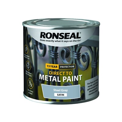 Ronseal Direkt auf Metall Rost Gartenhaus Zaunfarbe Stahlgrau Satin 250ml
