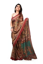Indian Chiffon Saree With Unstitched Blouse Piece Party Wedding Wear For Women