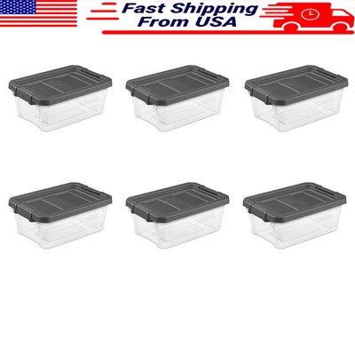 16 Qt Stacker Storage Box Plastic Closets Organizers Heavy Duty Latches Set 6