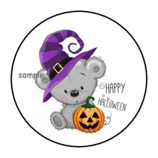 30 CUTE HAPPY HALLOWEEN TEDDY BEAR ENVELOPE SEALS LABELS STICKERS 1.5" ROUND