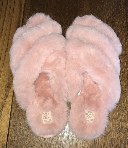 Chinese Laundry Pink Cross Band Fluffy Faux Fur Slippers Women's Size L (9/10) - Picture 3 of 7
