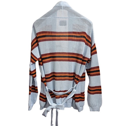 Laneus Belted Mesh Cardigan IT50/M-L Open Knit Striped Cotton Mens Unisex - Picture 4 of 10