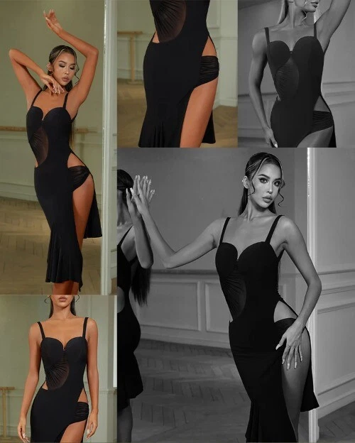 VETEMENTS Abito da ballo latino vita cava senza maniche vestito da festa sala da ballo competizione