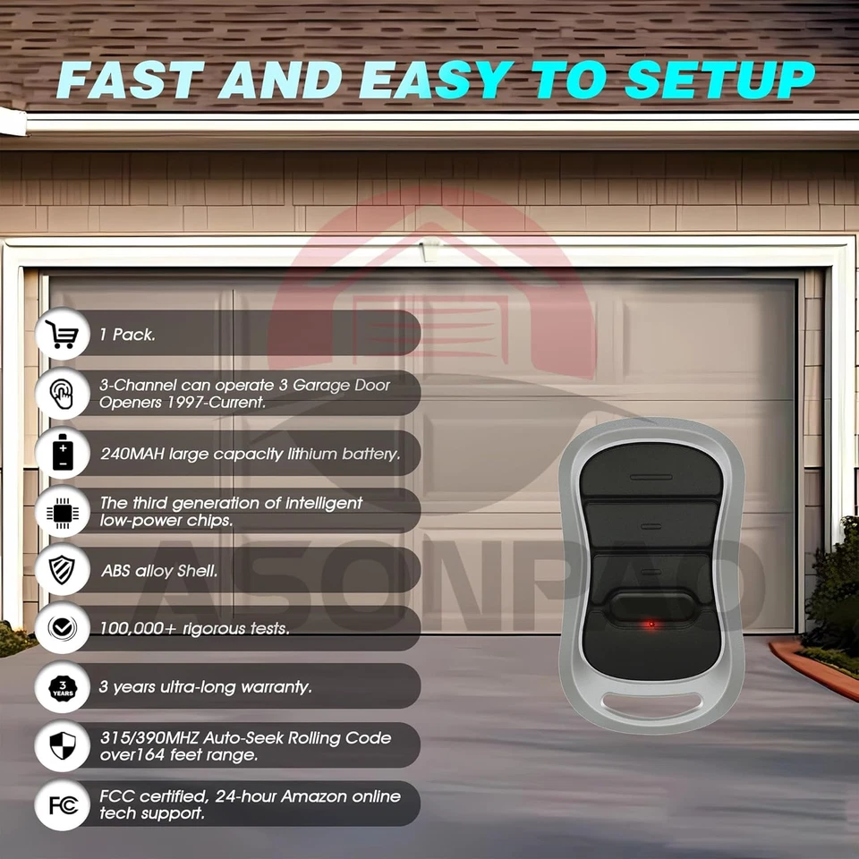 1 X G3T-R/G3T-BX/G3T-A Genie Control Remoto para Puerta de Garaje, Búsqueda Automática 315/390MHZ, Se Adapta a Mod Foto 3 de 4