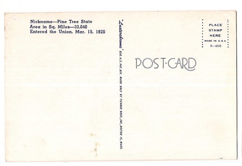 GREETINGS From MAINE Pink State Map, Cities and Stats, Flag ME Postcard - Picture 2 of 2