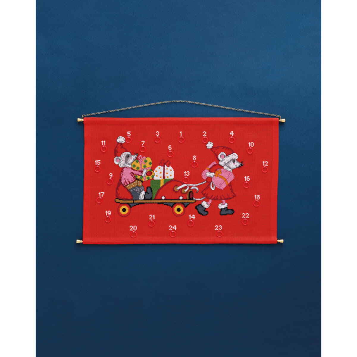 Permin counted cross stitch kit Advent Calendar ""Mouse in roller skates "", 46x30